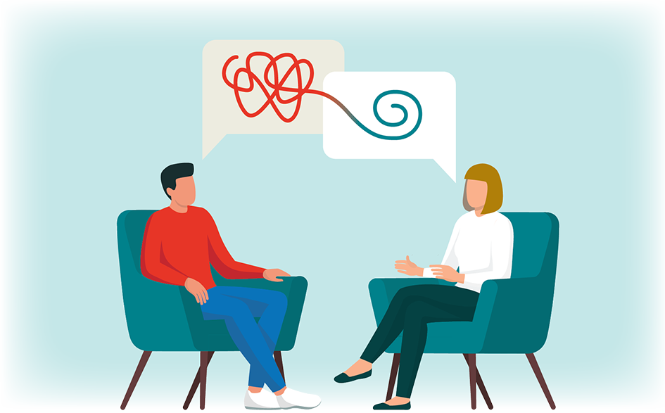 Man talking with counselor and working out problems
