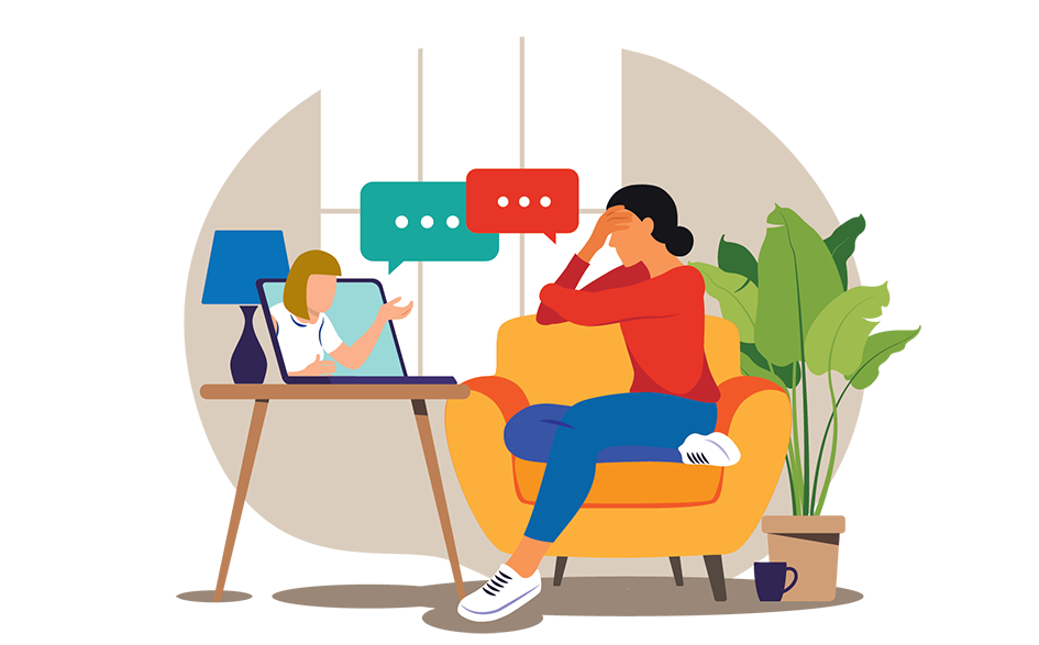 counsellor talking with client via online video chat